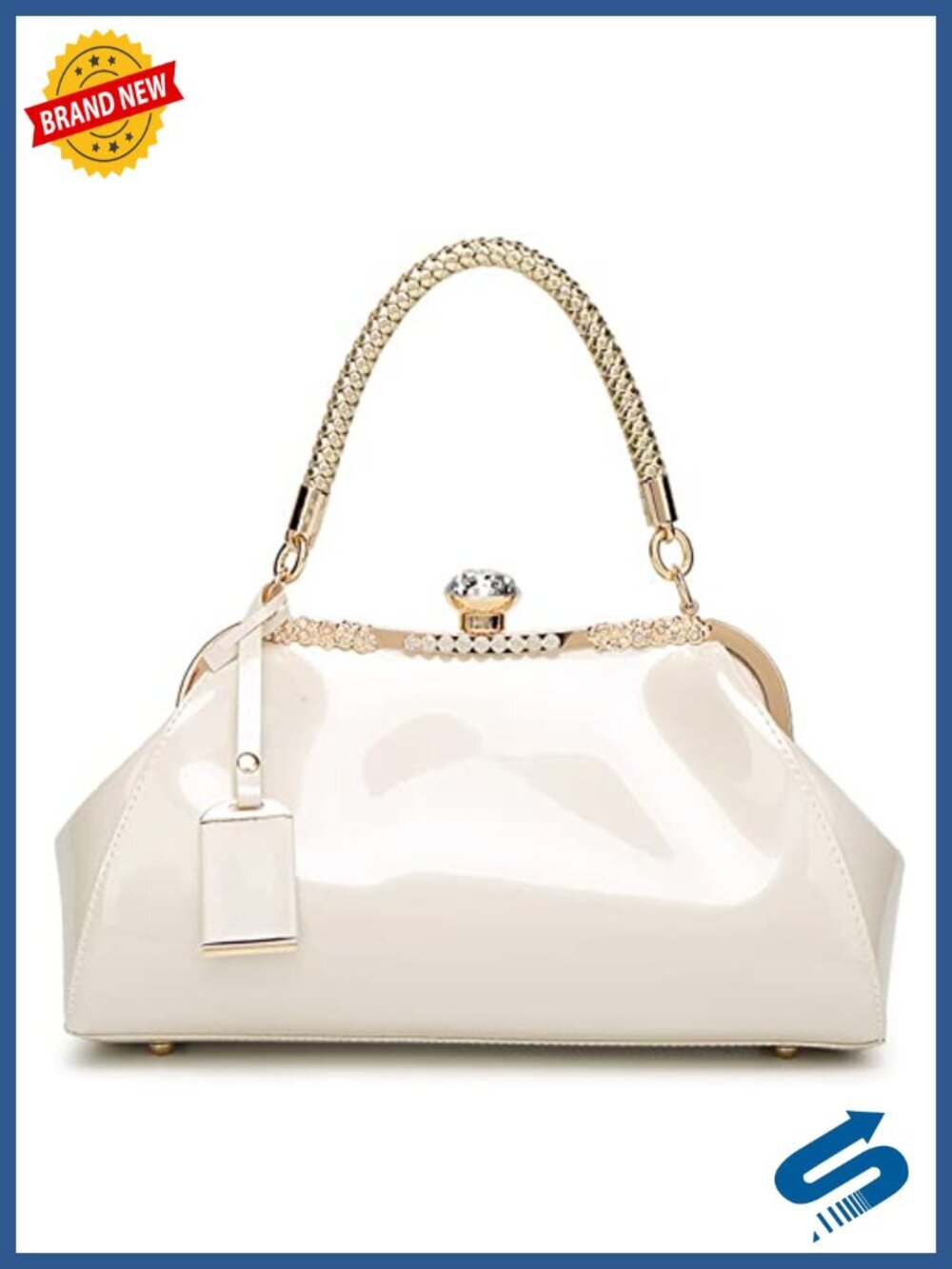 Glossy Patent Leather Top Handle Satchel Tote Bag for Women Evening Shoulder Bag
